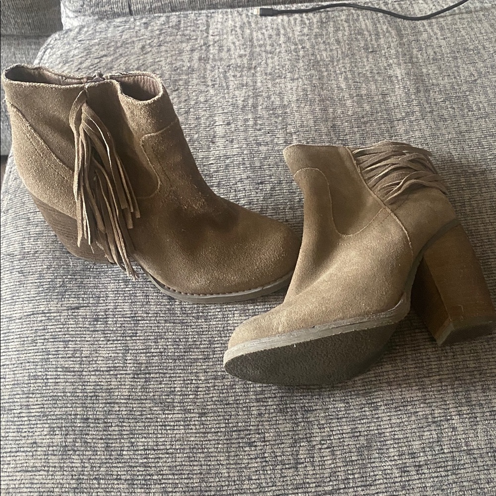 Brown Suede Fringe Ankle Boots